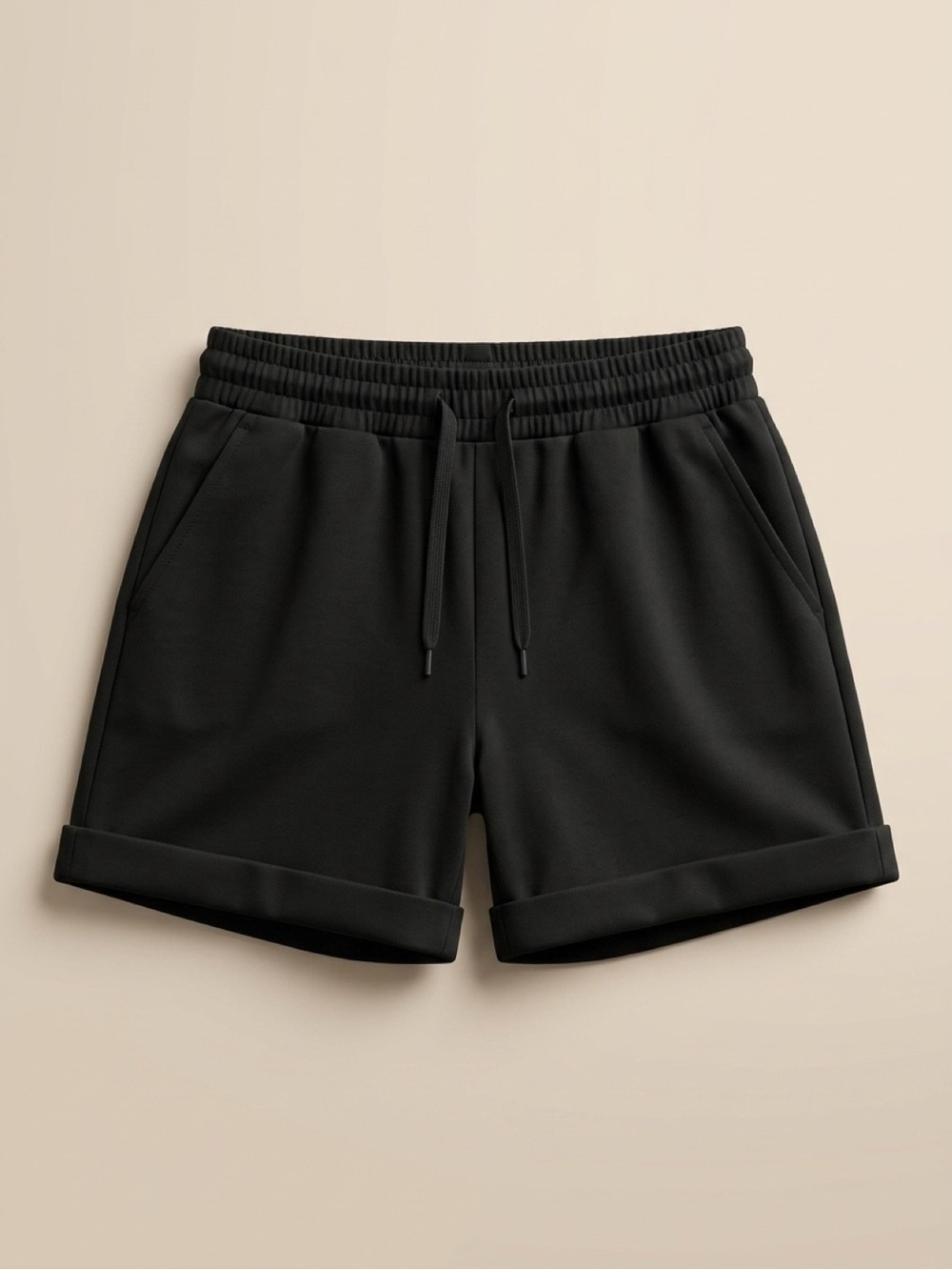 Amazon Women's High-Waist Black Rolled-Hem Drawstring Shorts